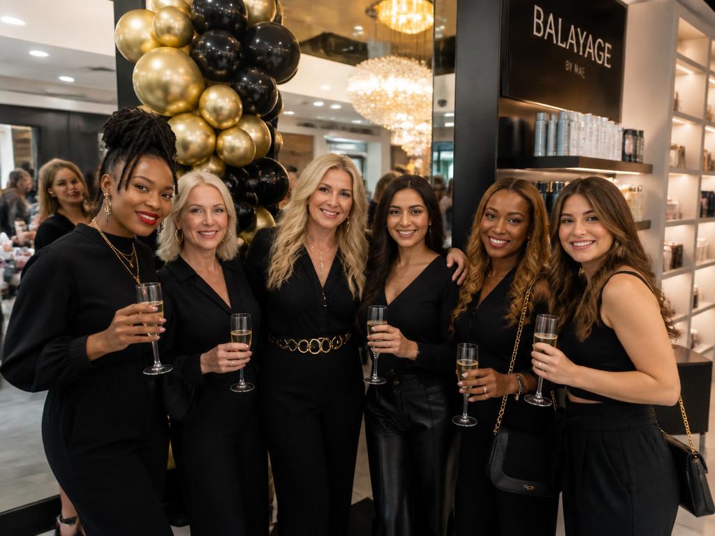 Salon celebration event with guests and champagne